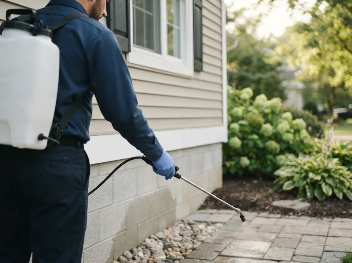 Pest control technician inspecting a home in Geigertown, PA